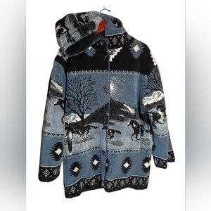 Vintage 90's Denali Fleece Button Up Navajo Wild Horses Equestrian Graphic Hoode
